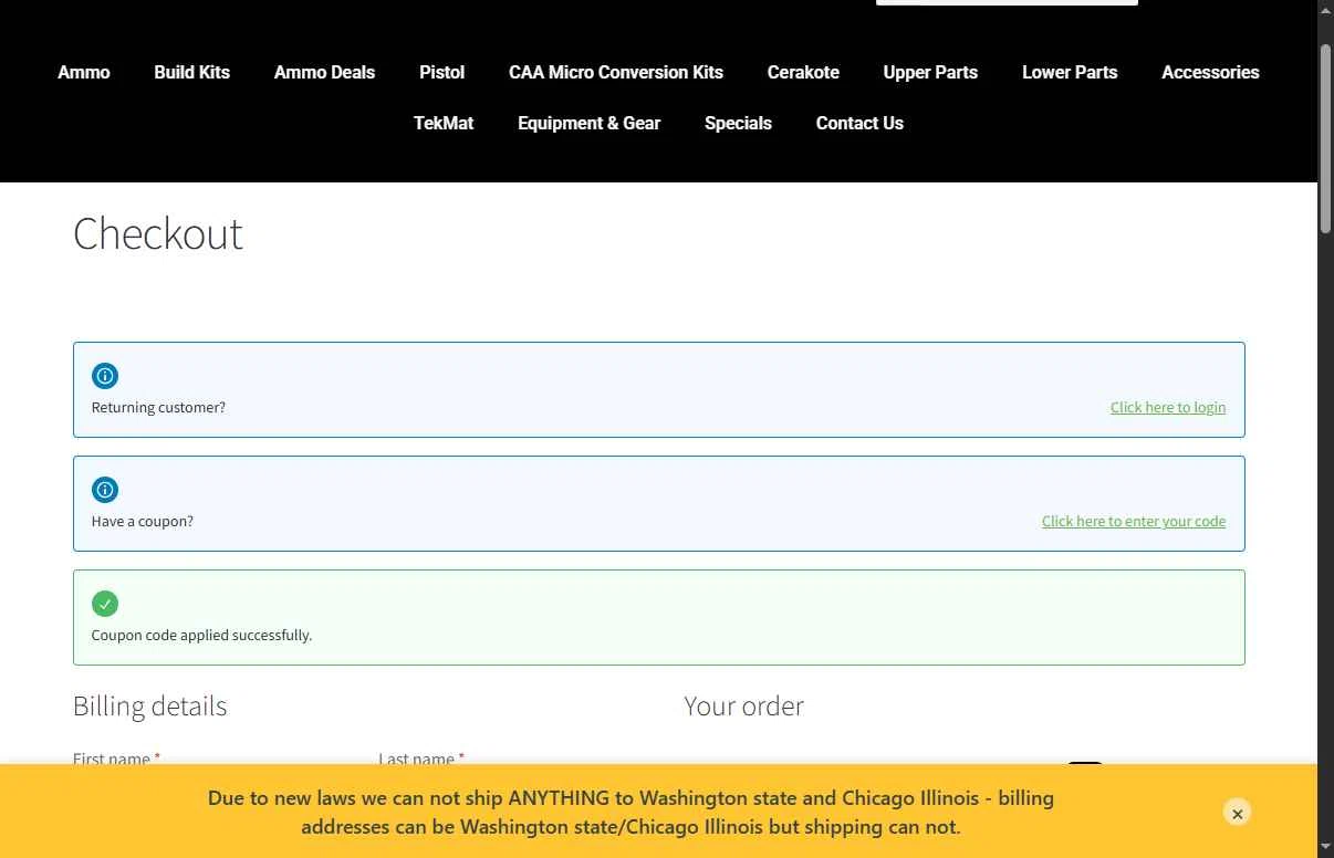 Durkin Tactical checkout page showing Durkin Tactical coupon code box | Screenshot taken by SimplyCodes community member on Jan 29, 2026