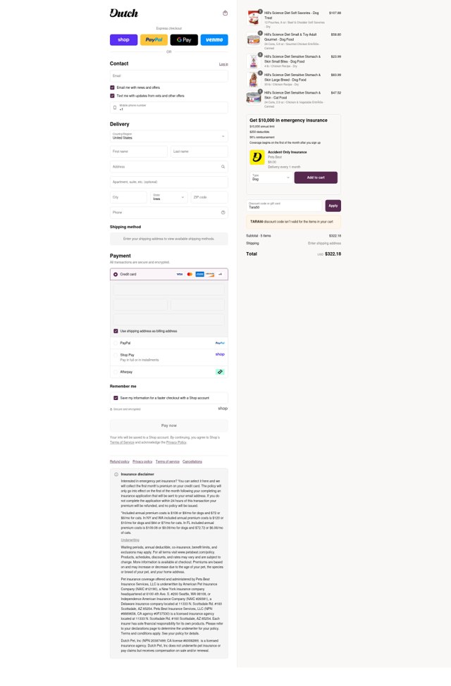 Dutch Pet checkout page showing Dutch Pet promo code box | Screenshot taken by SimplyCodes community member on Sep 8, 2025