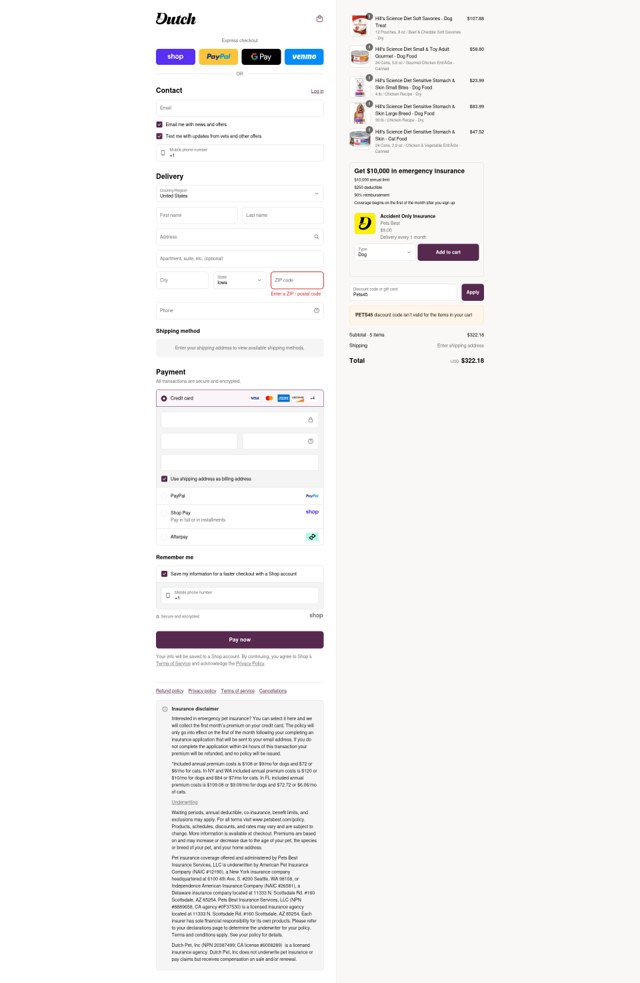 Dutch Pet checkout page showing Dutch Pet promo code box | Screenshot taken by SimplyCodes community member on Sep 3, 2025