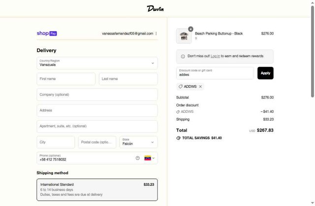 Duvin Design checkout page showing Duvin Design coupon code box | Screenshot taken by SimplyCodes community member on Aug 28, 2025