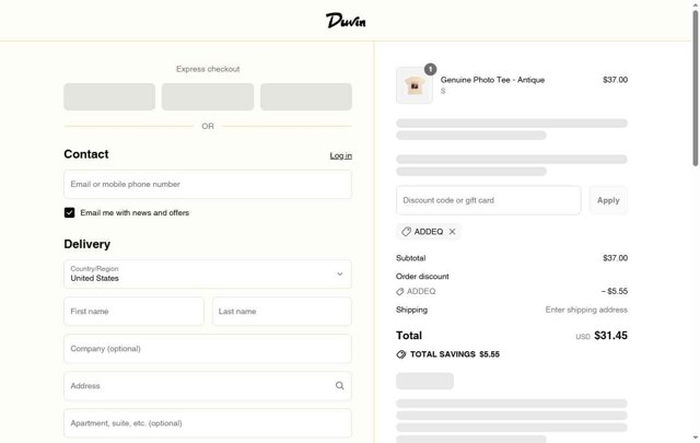 Duvin Design checkout page showing Duvin Design coupon code box | Screenshot taken by SimplyCodes community member on Aug 28, 2025