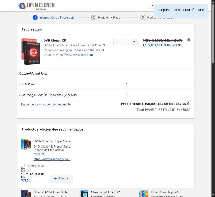 DVD-Cloner checkout page showing DVD-Cloner promo code box | Screenshot taken by SimplyCodes community member on Nov 12, 2025