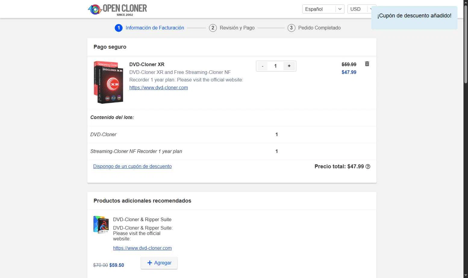 DVD-Cloner checkout page showing DVD-Cloner promo code box | Screenshot taken by SimplyCodes community member on Oct 14, 2025