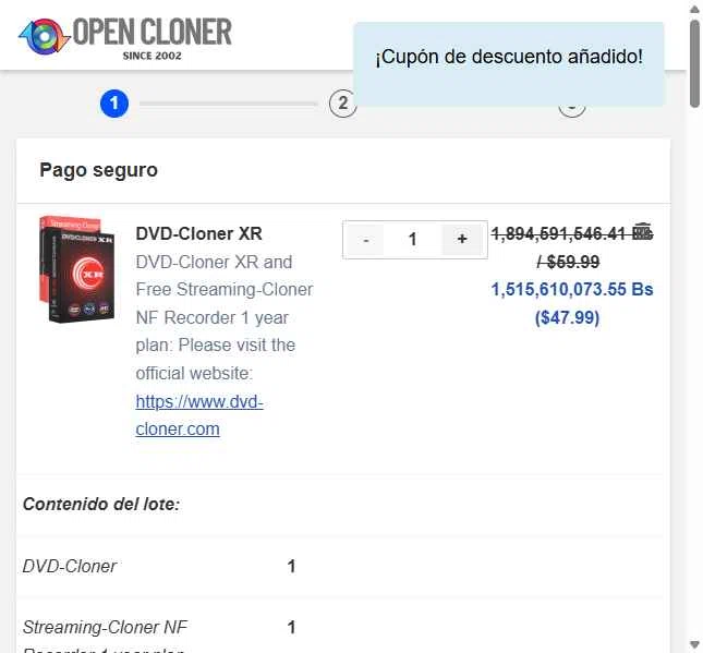 DVD-Cloner checkout page showing DVD-Cloner promo code box | Screenshot taken by SimplyCodes community member on Jan 9, 2026