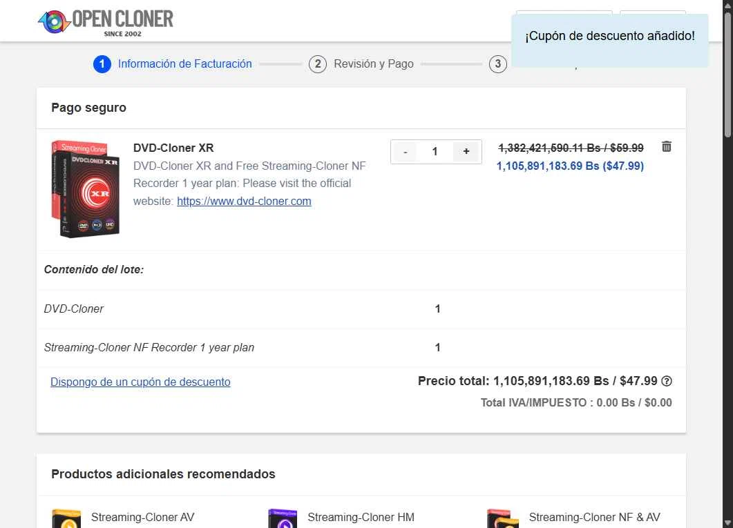DVD-Cloner checkout page showing DVD-Cloner promo code box | Screenshot taken by SimplyCodes community member on Nov 12, 2025
