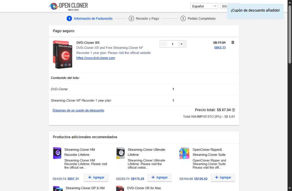 DVD-Cloner checkout page showing DVD-Cloner promo code box | Screenshot taken by SimplyCodes community member on Oct 14, 2025