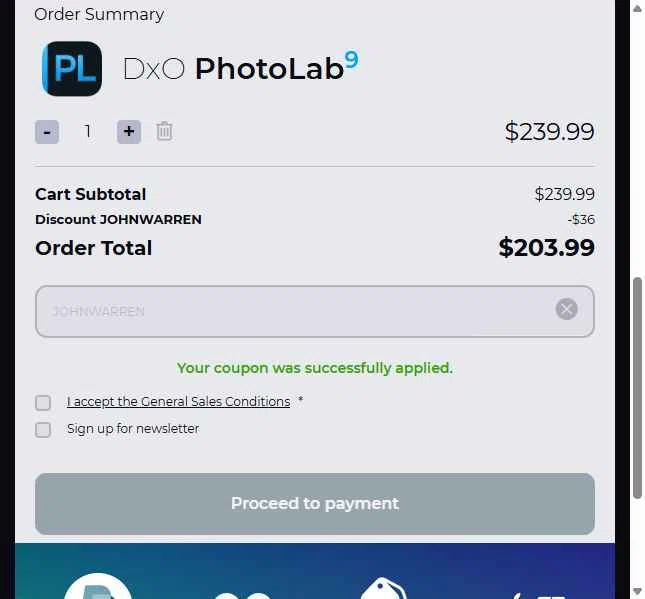 DxO checkout page showing DxO promo code box | Screenshot taken by SimplyCodes community member on Feb 1, 2026