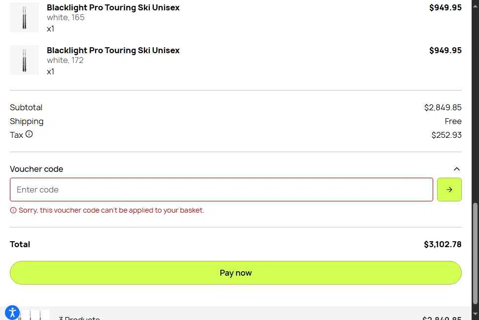 Dynafit checkout page showing Dynafit discount code box | Screenshot taken by SimplyCodes community member on Sep 18, 2025