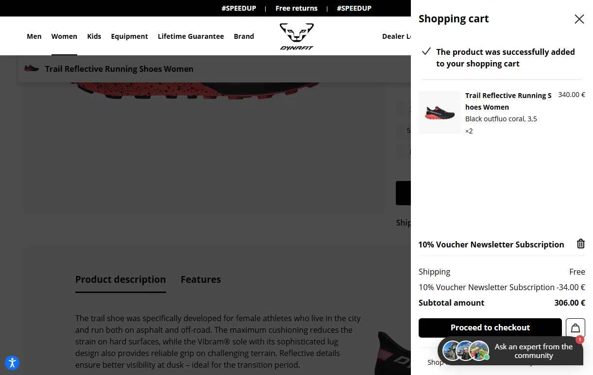 Dynafit checkout page showing Dynafit discount code box | Screenshot taken by SimplyCodes community member on Aug 4, 2025
