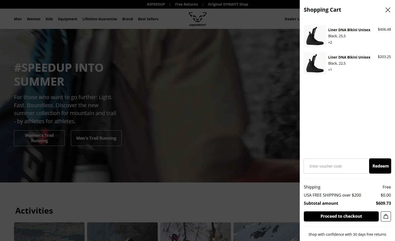 Dynafit checkout page showing Dynafit discount code box | Screenshot taken by SimplyCodes community member on Jun 9, 2025