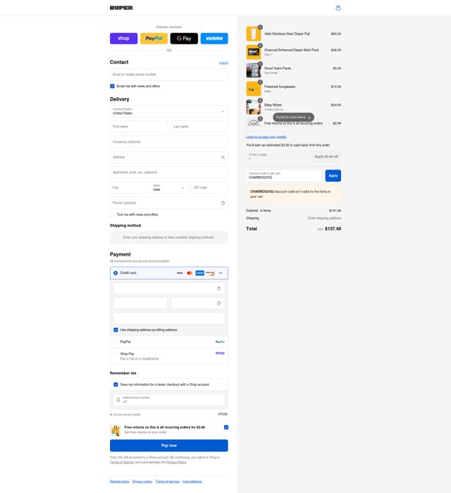 Dyper checkout page showing Dyper discount code box | Screenshot taken by SimplyCodes community member on Sep 2, 2025