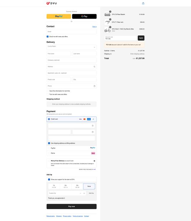 DYU checkout page showing DYU discount code box | Screenshot taken by SimplyCodes community member on Sep 12, 2025