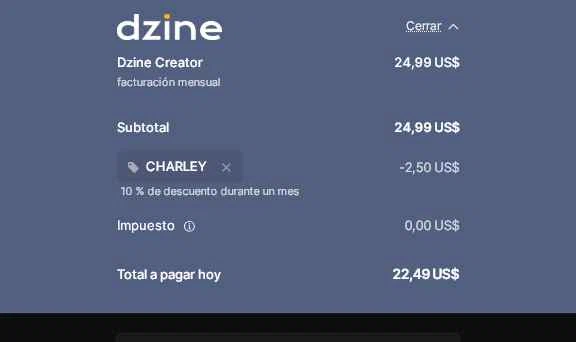 Dzine AI checkout page showing Dzine AI promo code box | Screenshot taken by SimplyCodes community member on Feb 8, 2026