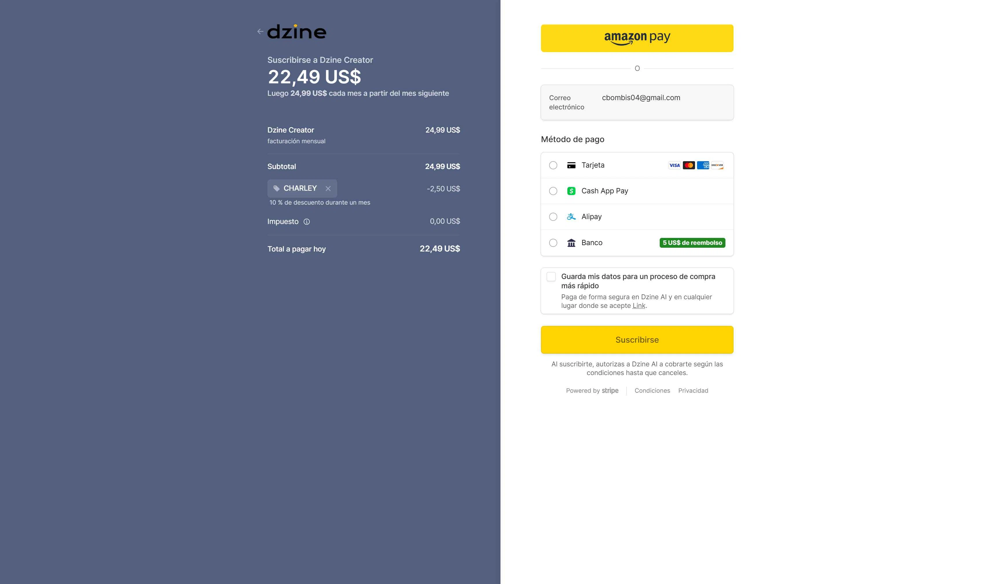 Dzine AI checkout page showing Dzine AI promo code box | Screenshot taken by SimplyCodes community member on Jan 5, 2026