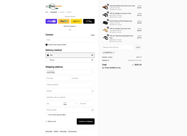 E4hats checkout page showing E4hats promo code box | Screenshot taken by SimplyCodes community member on Aug 27, 2025