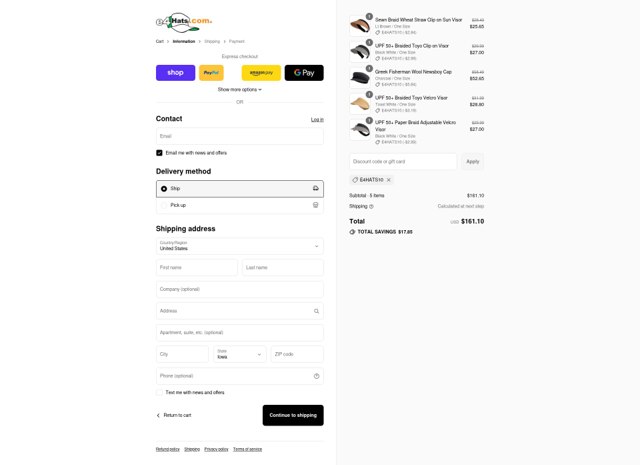 E4hats checkout page showing E4hats promo code box | Screenshot taken by SimplyCodes community member on Sep 4, 2025