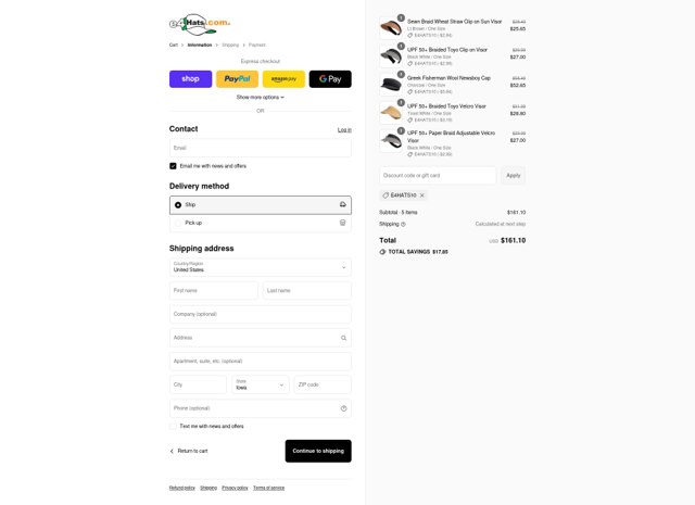 E4hats checkout page showing E4hats promo code box | Screenshot taken by SimplyCodes community member on Aug 31, 2025