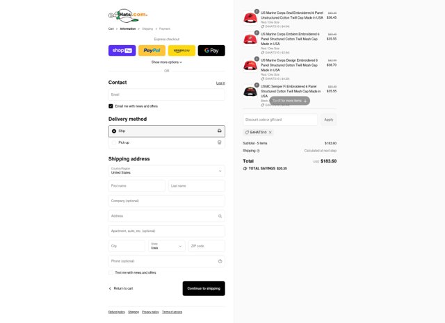 E4hats checkout page showing E4hats promo code box | Screenshot taken by SimplyCodes community member on Aug 17, 2025