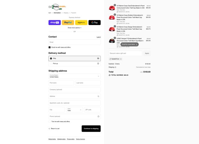 E4hats checkout page showing E4hats promo code box | Screenshot taken by SimplyCodes community member on Jul 23, 2025