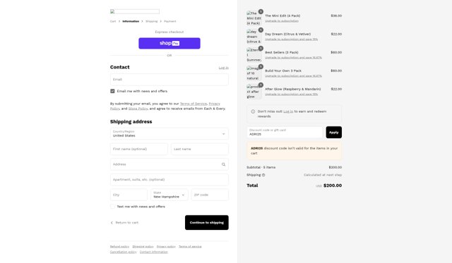 Each & Every checkout page showing Each & Every promo code box | Screenshot taken by SimplyCodes community member on Jun 29, 2025