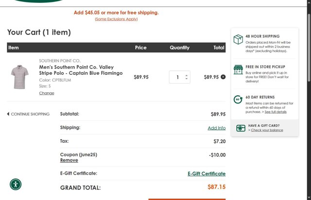 Eagle Eye Outfitters checkout page showing Eagle Eye Outfitters coupon code box | Screenshot taken by SimplyCodes community member on Jun 19, 2025
