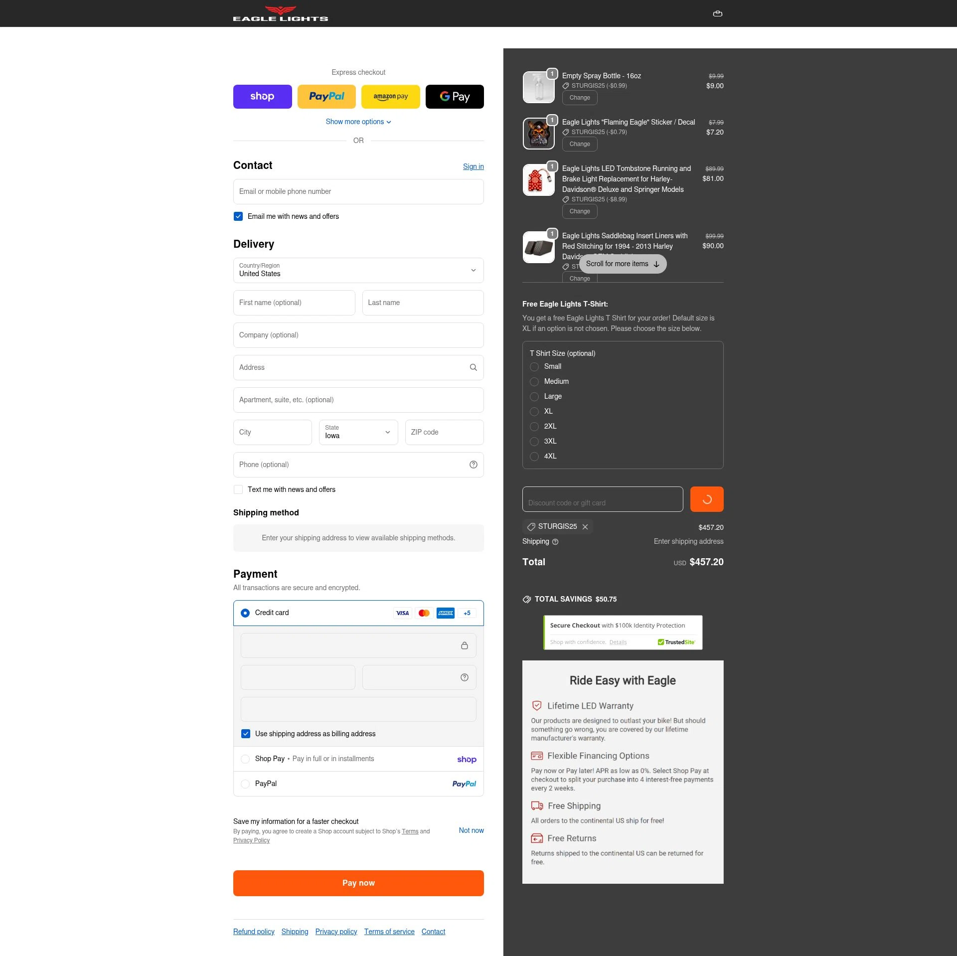 Eagle Lights checkout page showing Eagle Lights promo code box | Screenshot taken by SimplyCodes community member on Feb 14, 2026