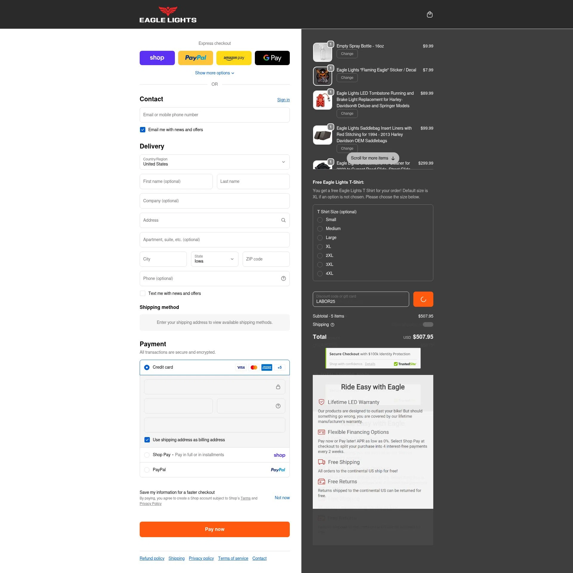 Eagle Lights checkout page showing Eagle Lights promo code box | Screenshot taken by SimplyCodes community member on Feb 14, 2026