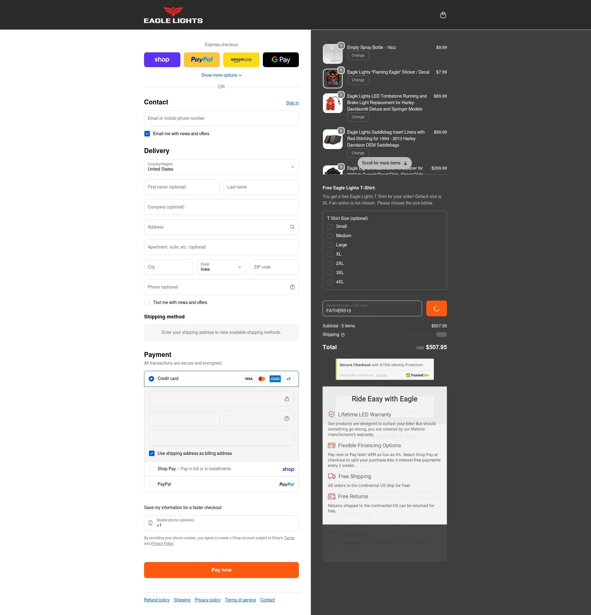 Eagle Lights checkout page showing Eagle Lights promo code box | Screenshot taken by SimplyCodes community member on Feb 14, 2026