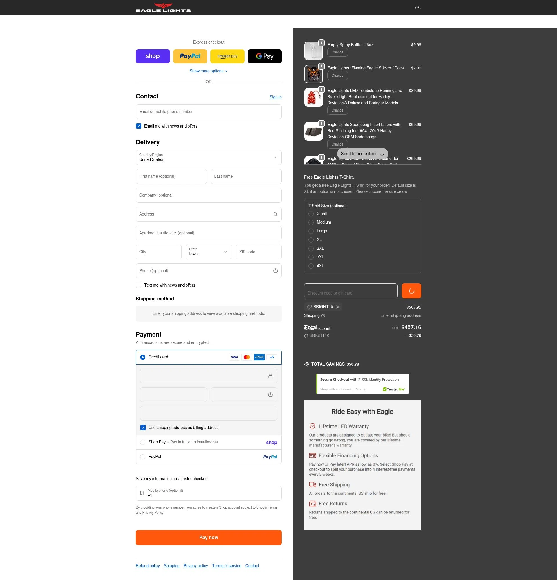 Eagle Lights checkout page showing Eagle Lights promo code box | Screenshot taken by SimplyCodes community member on Feb 14, 2026