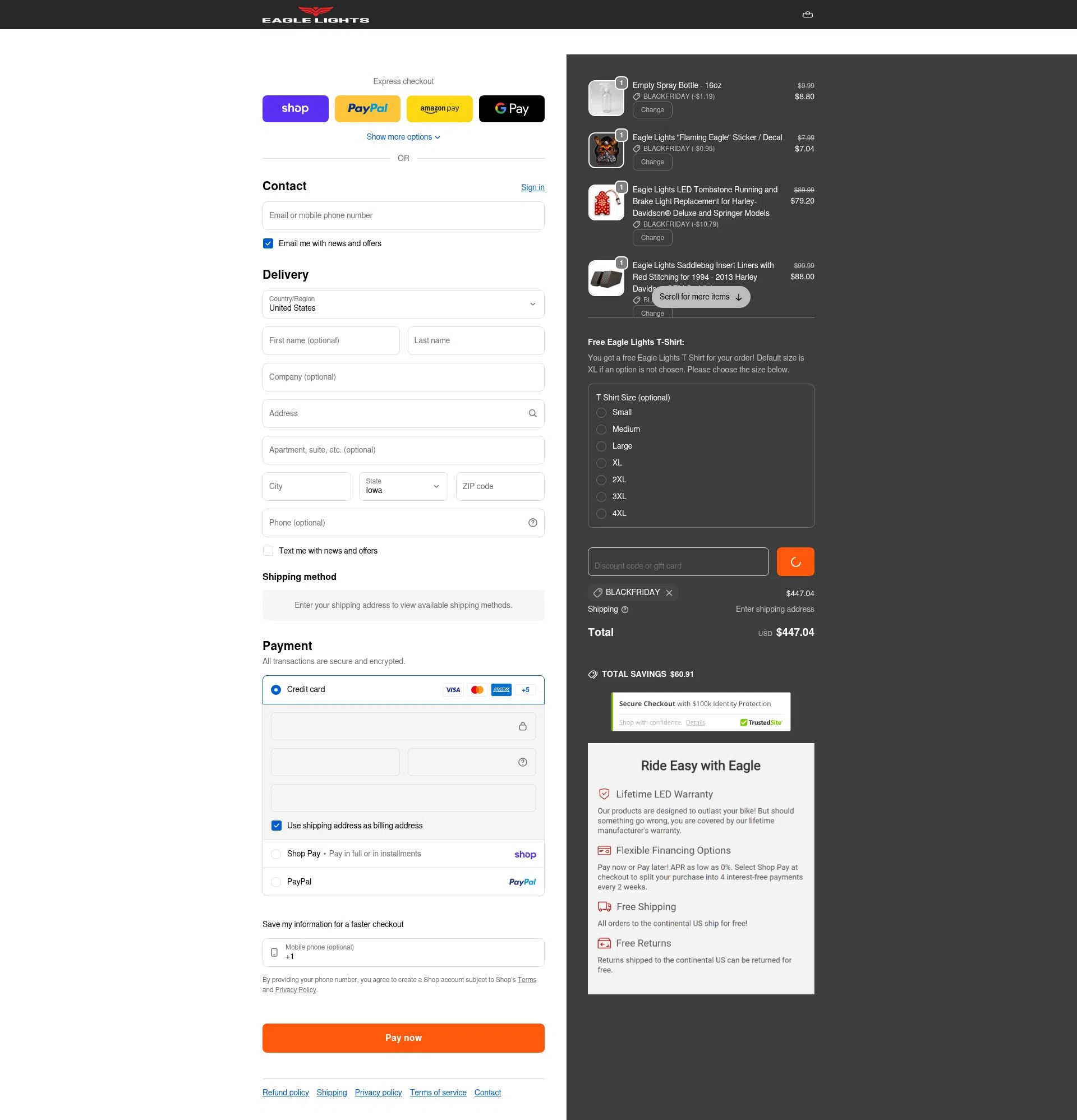 Eagle Lights checkout page showing Eagle Lights promo code box | Screenshot taken by SimplyCodes community member on Feb 14, 2026