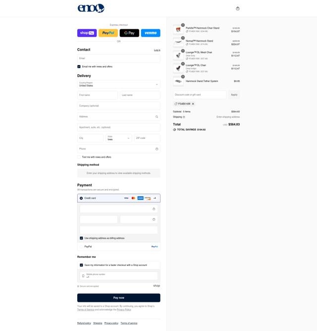 Eagles Nest Outfitters checkout page showing Eagles Nest Outfitters promo code box | Screenshot taken by SimplyCodes community member on Aug 21, 2025