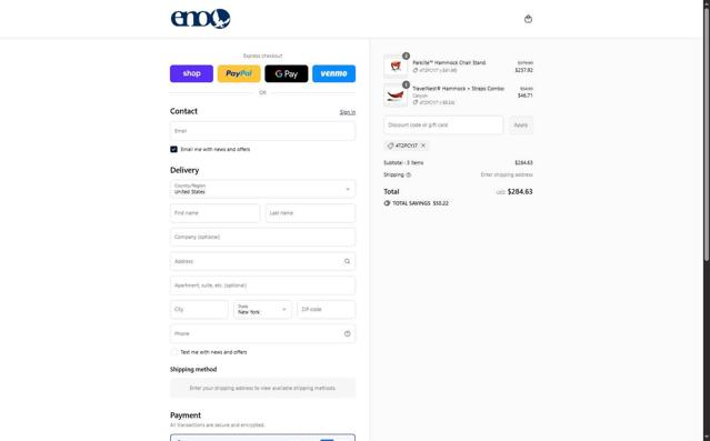 Eagles Nest Outfitters checkout page showing Eagles Nest Outfitters promo code box | Screenshot taken by SimplyCodes community member on Sep 11, 2025
