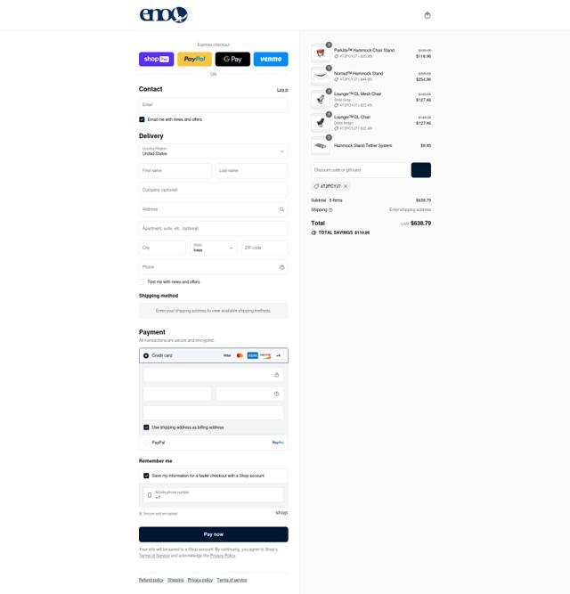 Eagles Nest Outfitters checkout page showing Eagles Nest Outfitters promo code box | Screenshot taken by SimplyCodes community member on Aug 21, 2025