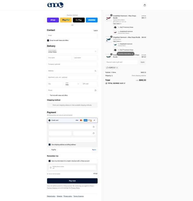 Eagles Nest Outfitters checkout page showing Eagles Nest Outfitters promo code box | Screenshot taken by SimplyCodes community member on Sep 7, 2025