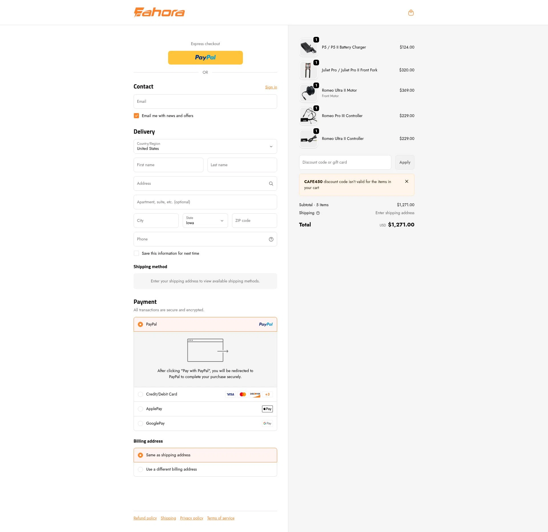 Eahora checkout page showing Eahora discount code box | Screenshot taken by SimplyCodes community member on Jan 8, 2026