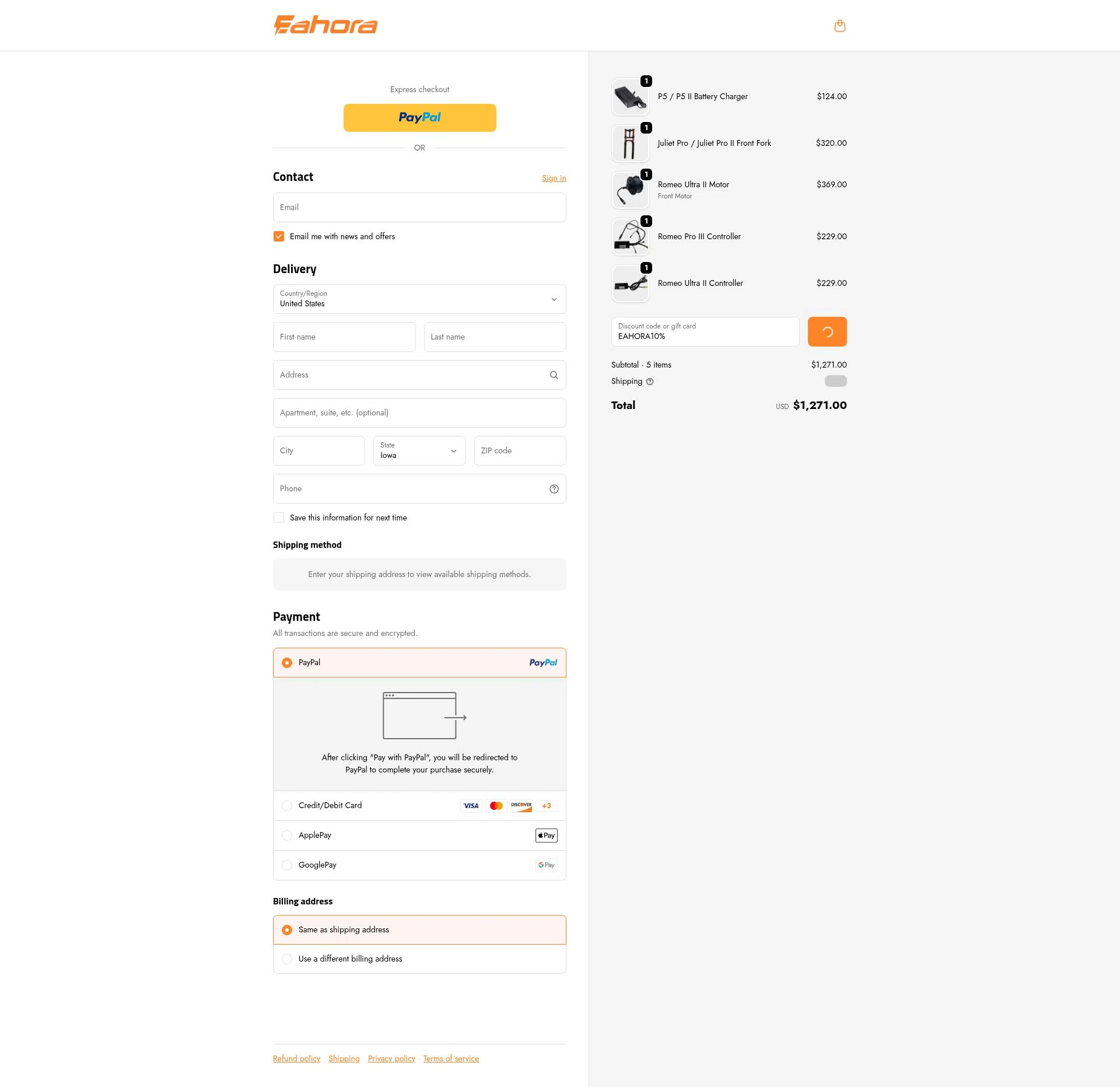 Eahora checkout page showing Eahora discount code box | Screenshot taken by SimplyCodes community member on Jan 8, 2026