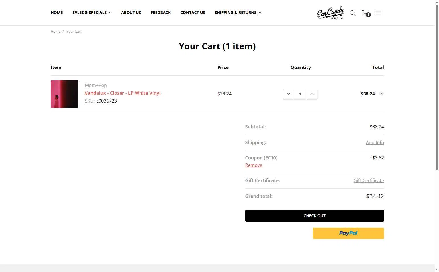 Ear Candy Music checkout page showing Ear Candy Music promo code box | Screenshot taken by SimplyCodes community member on Dec 10, 2025