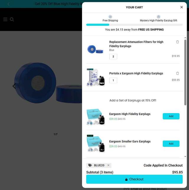 Eargasm checkout page showing Eargasm discount code box | Screenshot taken by SimplyCodes community member on Sep 11, 2025