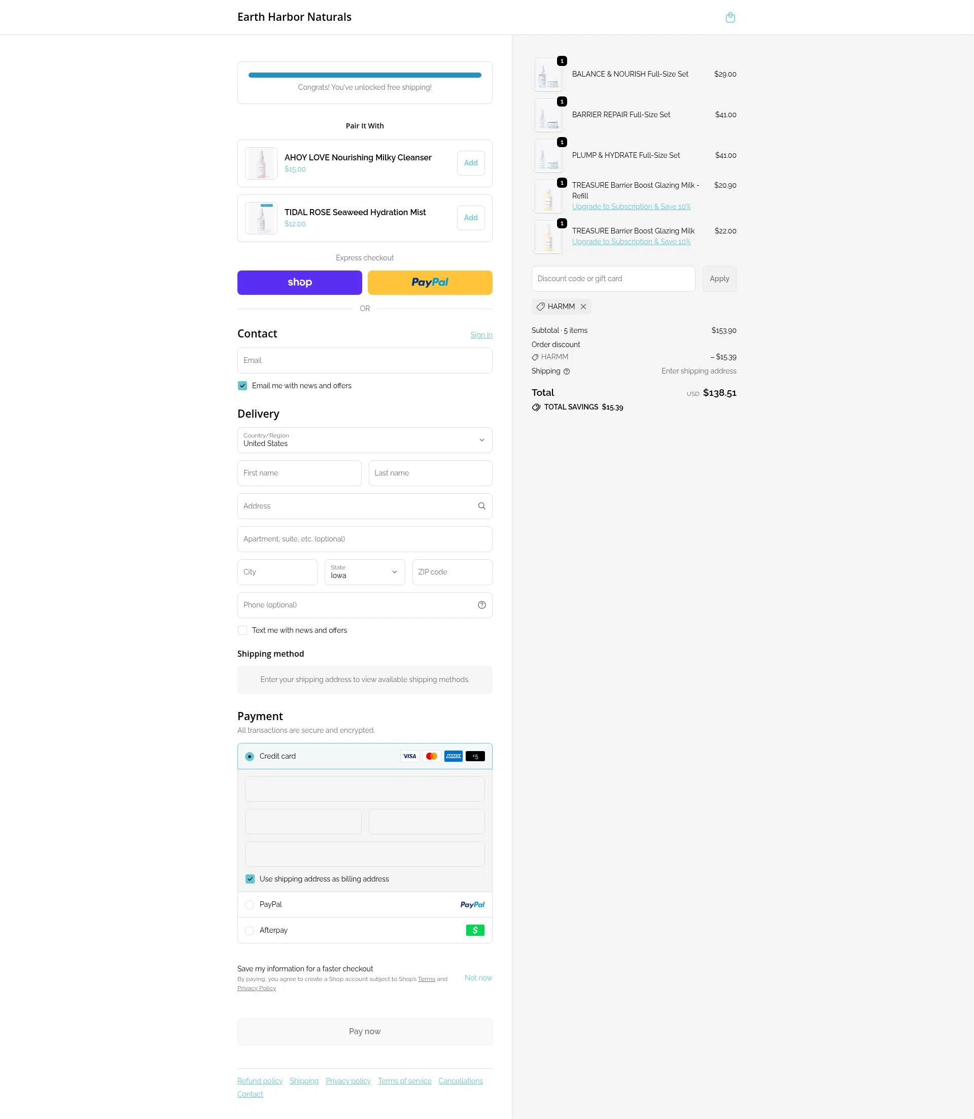 Earth Harbor checkout page showing Earth Harbor discount code box | Screenshot taken by SimplyCodes community member on Feb 13, 2026