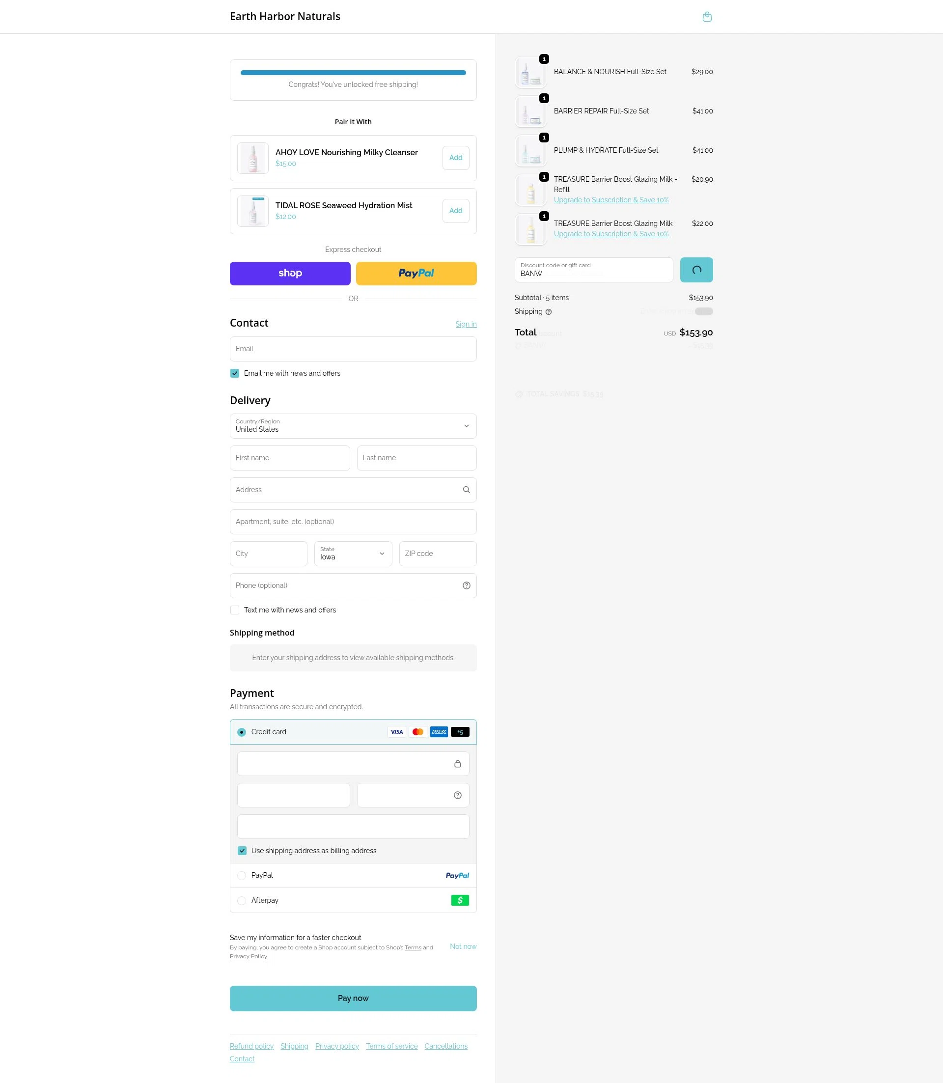 Earth Harbor checkout page showing Earth Harbor discount code box | Screenshot taken by SimplyCodes community member on Feb 13, 2026