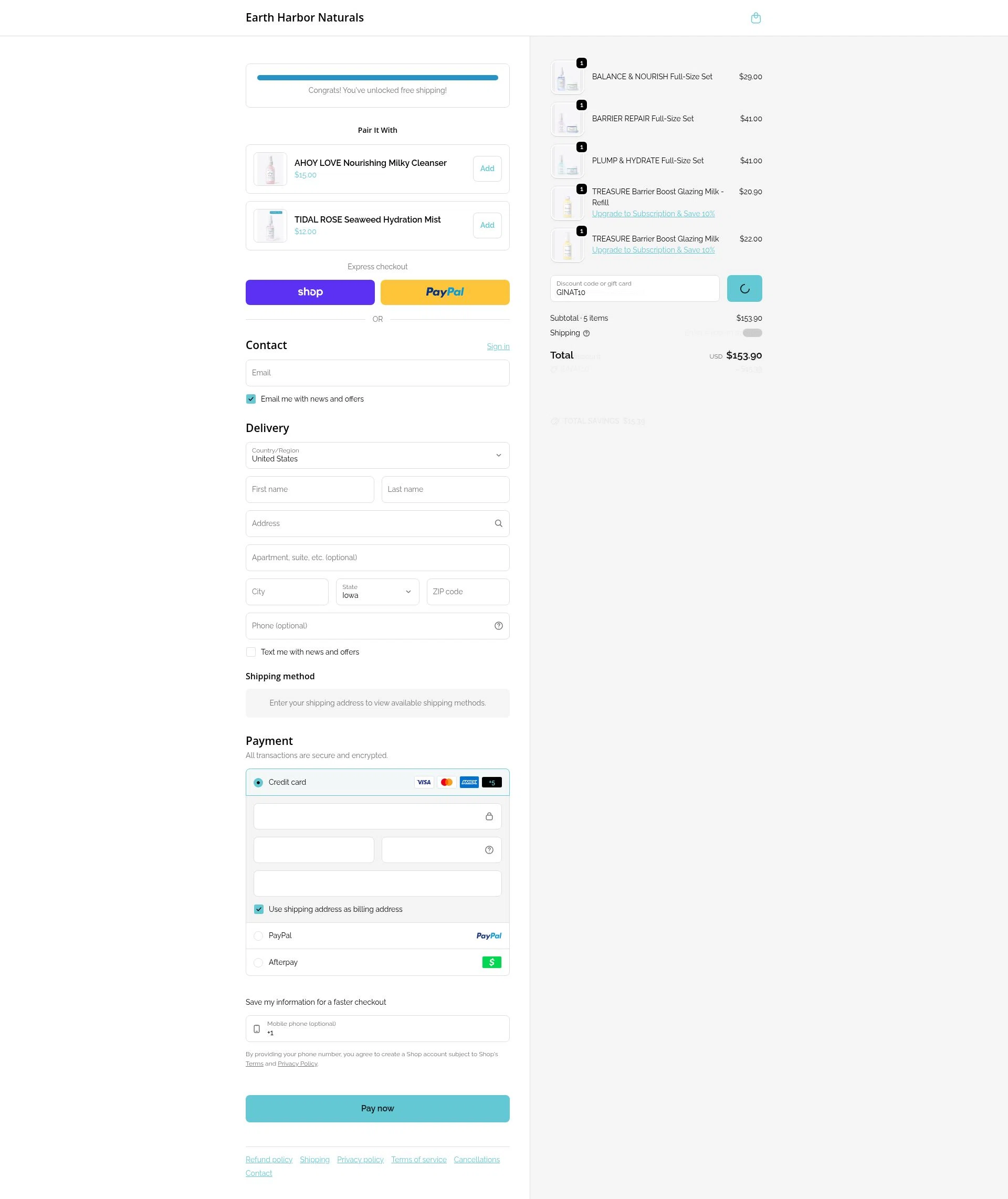 Earth Harbor checkout page showing Earth Harbor discount code box | Screenshot taken by SimplyCodes community member on Feb 13, 2026