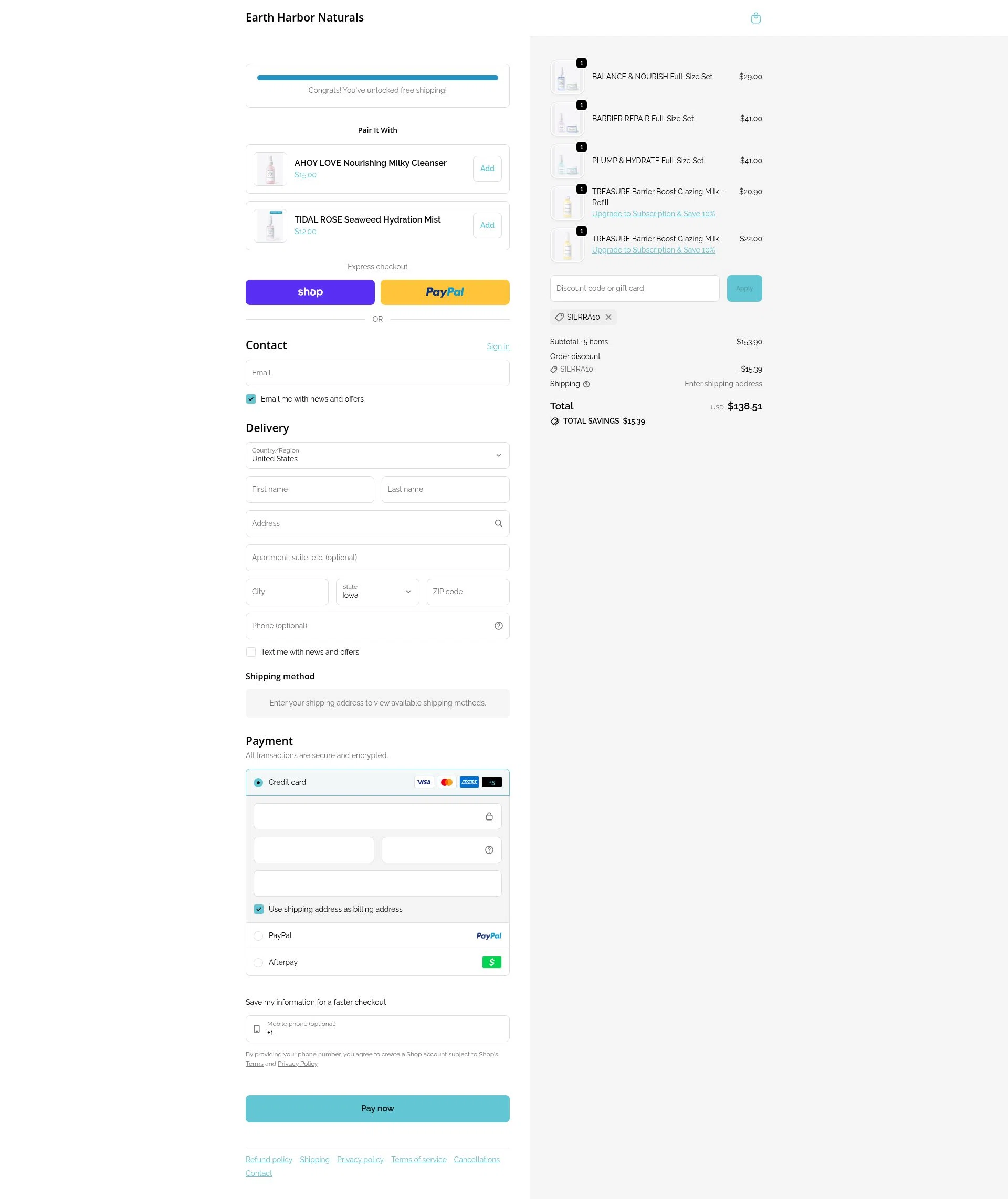 Earth Harbor checkout page showing Earth Harbor discount code box | Screenshot taken by SimplyCodes community member on Feb 13, 2026
