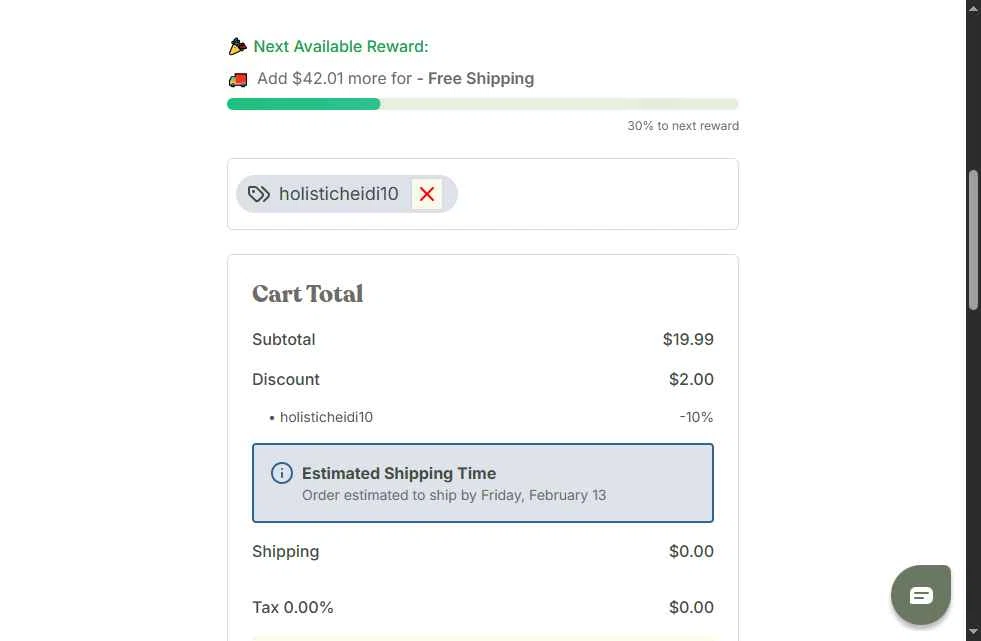 Earthley checkout page showing Earthley coupon code box | Screenshot taken by SimplyCodes community member on Feb 9, 2026