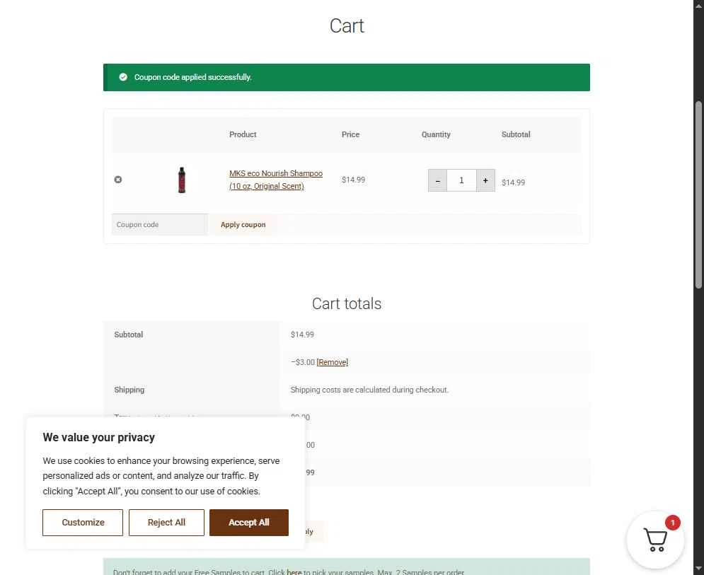 Earthly Body checkout page showing Earthly Body coupon code box | Screenshot taken by SimplyCodes community member on Nov 20, 2025
