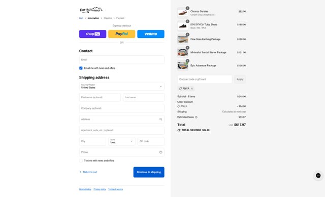 Earth Runners checkout page showing Earth Runners discount code box | Screenshot taken by SimplyCodes community member on Aug 27, 2025