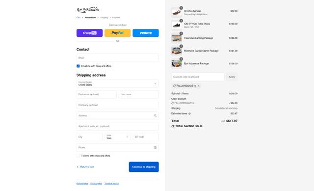 Earth Runners checkout page showing Earth Runners discount code box | Screenshot taken by SimplyCodes community member on Aug 27, 2025