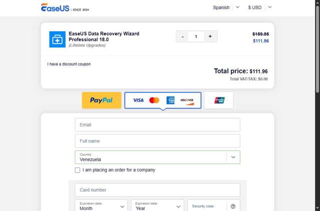EaseUS checkout page showing EaseUS discount code box | Screenshot taken by SimplyCodes community member on Sep 5, 2025