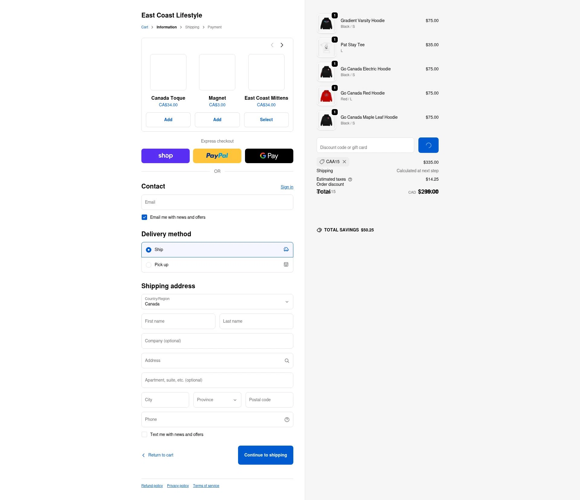 East Coast Lifestyle checkout page showing East Coast Lifestyle promo code box | Screenshot taken by SimplyCodes community member on Feb 9, 2026