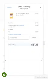 WELCOME10 coupon verification screenshot