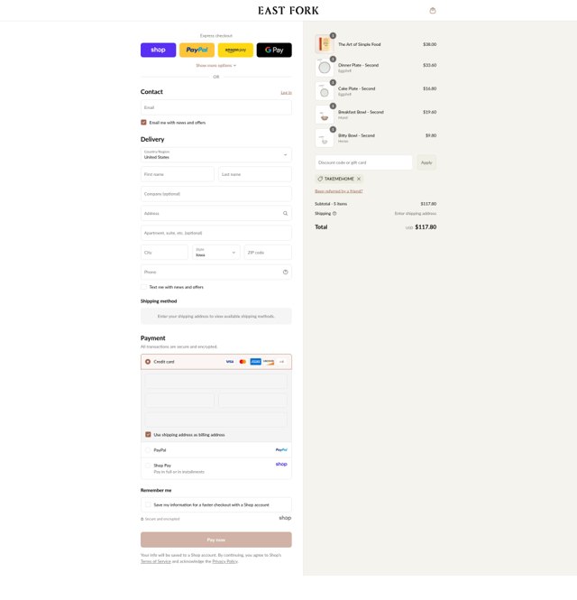 East Fork checkout page showing East Fork discount code box | Screenshot taken by SimplyCodes community member on Sep 5, 2025